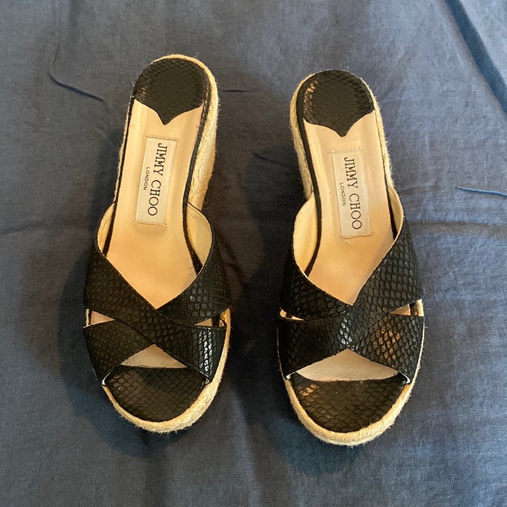 Jimmy Choo Raffia Wedge Mules, Size EU 36